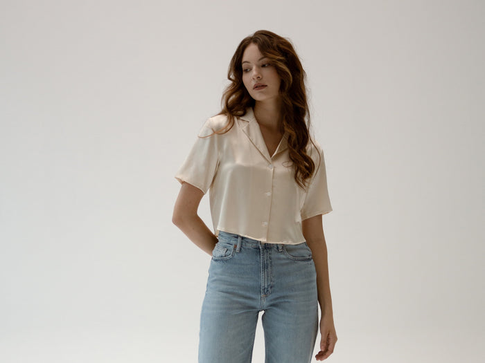 Silk Stories Christie Cropped Silk Shirt